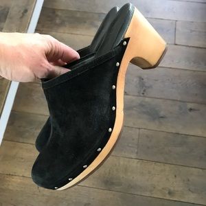 UGG Black Suede Heeled Mule/Clogs